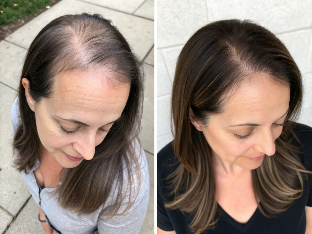 Female customer hair before and after result